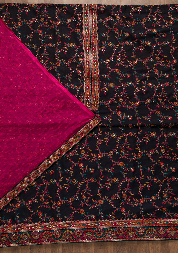 Navy Blue Zariwork Brocade Unstitched Salwar Kameez-Koskii