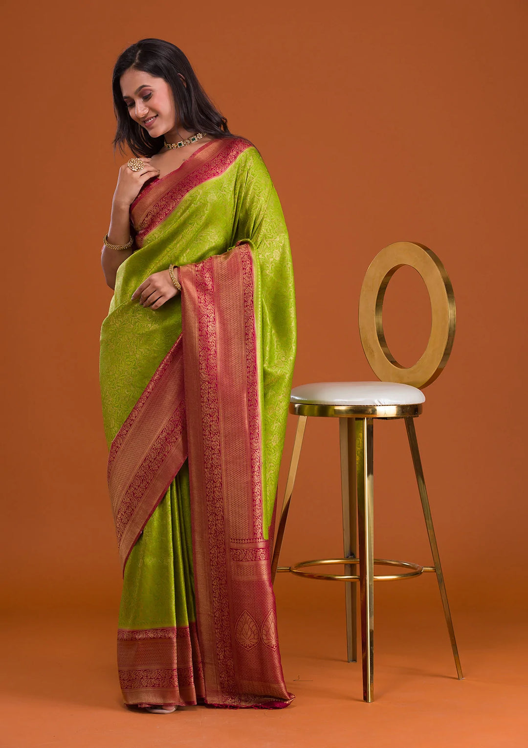 Parrot Green Zariwork Banarasi Saree-Koskii