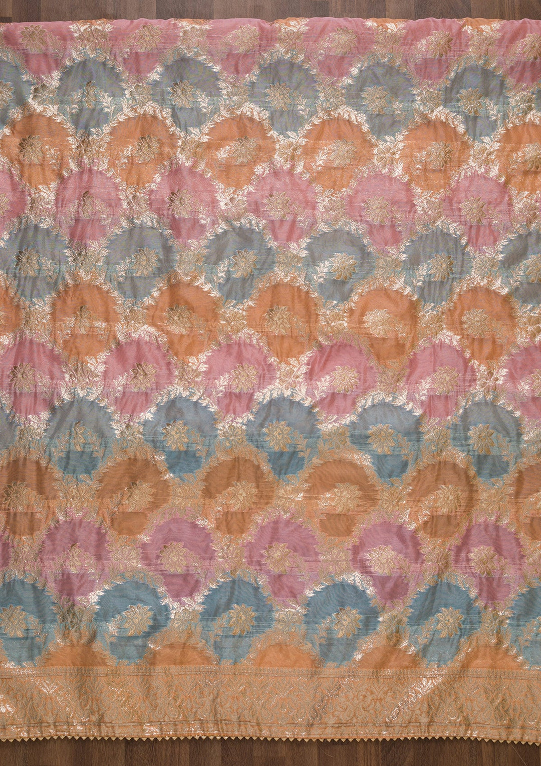 Peach Zariwork Chanderi Unstitched Salwar Suit-Koskii