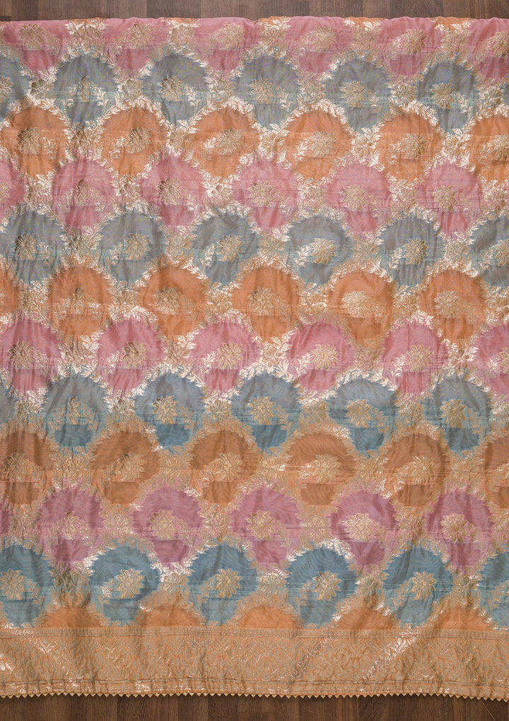 Peach Zariwork Chanderi Unstitched Salwar Suit-Koskii
