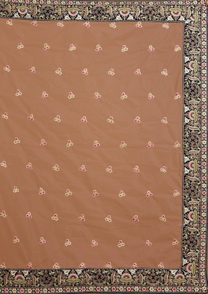 Peacock Blue Threadwork Velvet Designer Semi-Stitched Lehenga - koskii