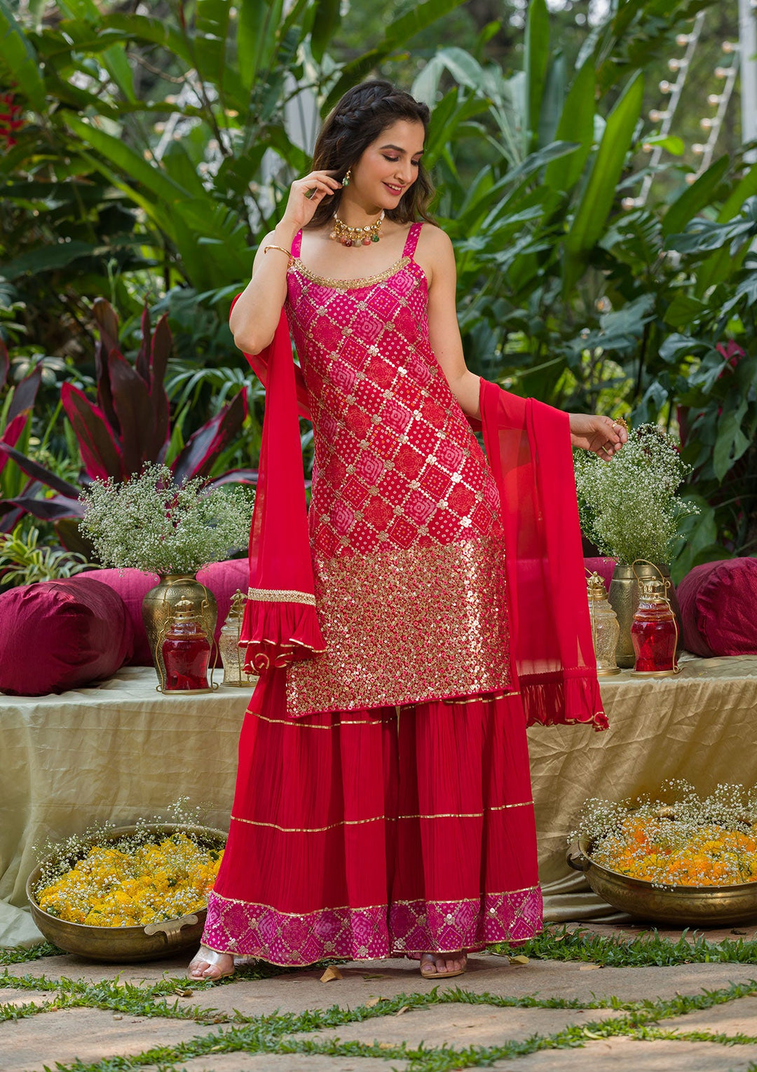 Pink Sequins Georgette Readymade Salwar Kameez-Koskii