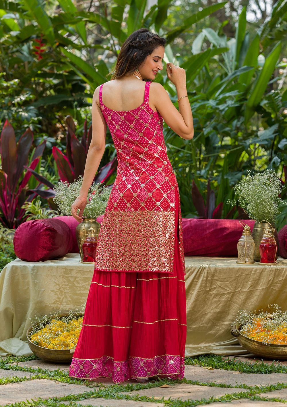 Pink Sequins Georgette Readymade Salwar Kameez-Koskii