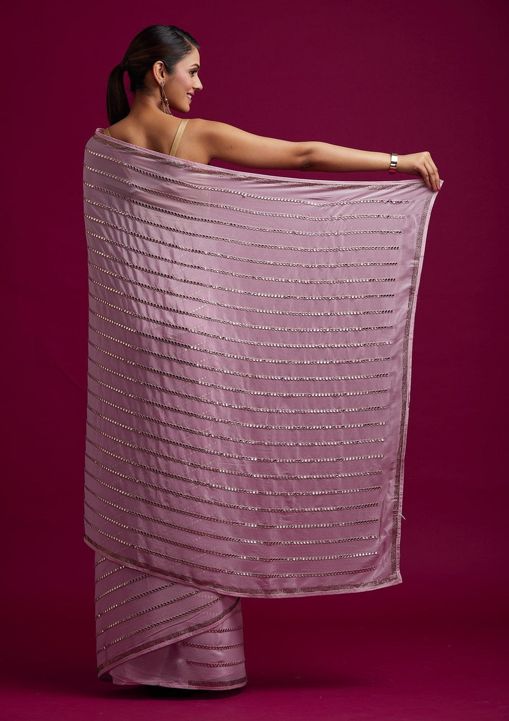 Pink Swarovski Georgette Designer Saree - koskii