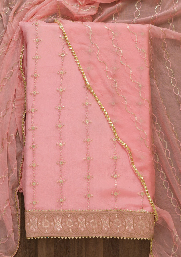 Pink Zariwork Georgette Unstitched Salwar Suit-Koskii