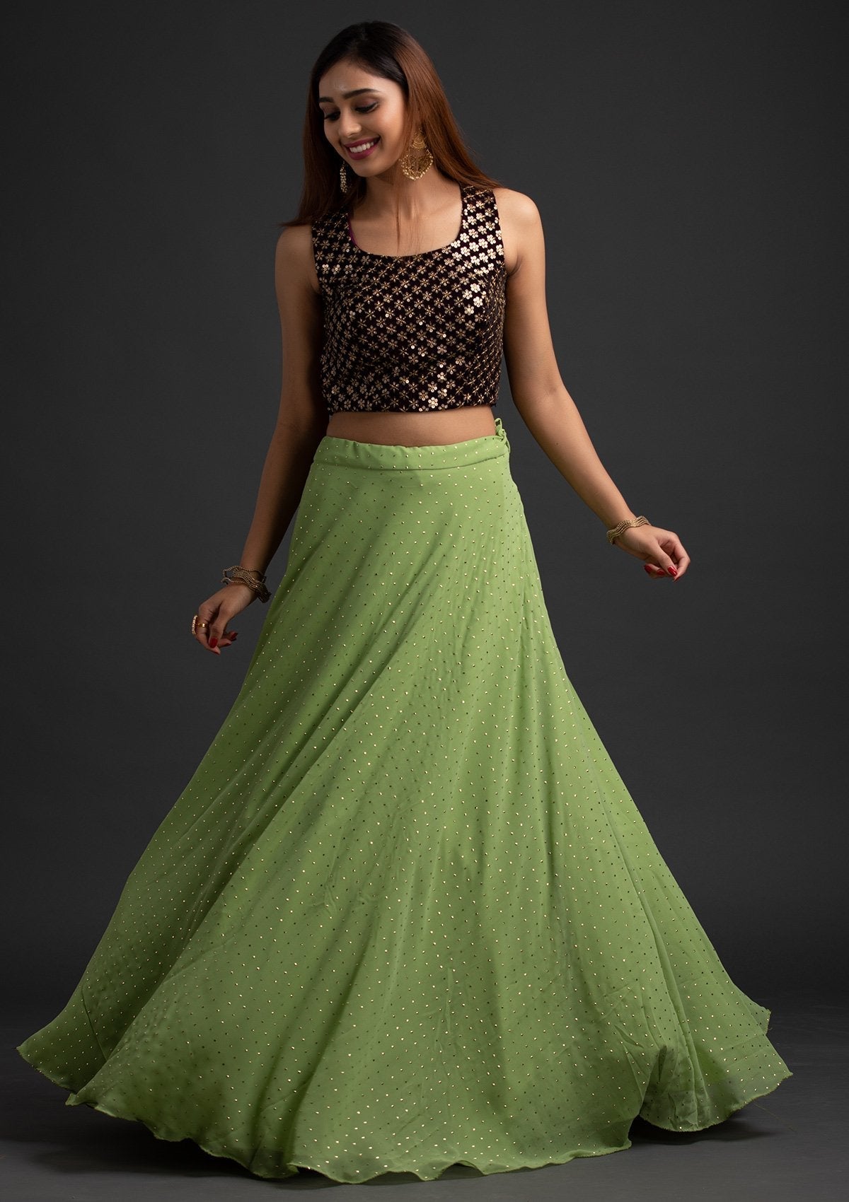Colour Combination Pista Green Skirt And Top Pista Green Cape Crop