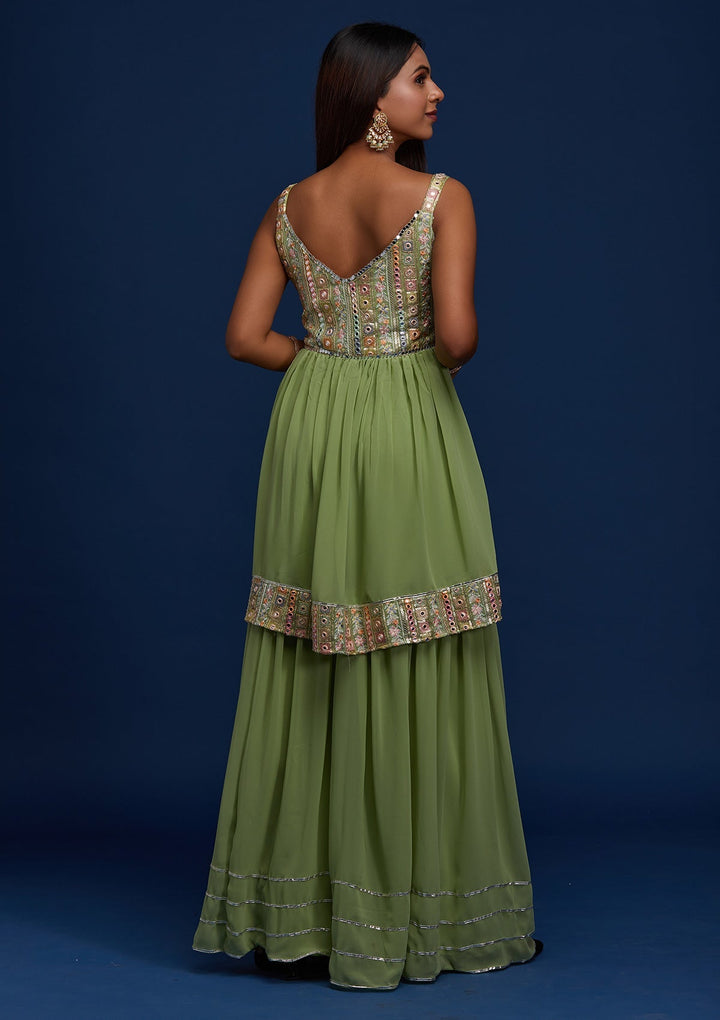 Pista Green Mirrorwork Georgette Designer Salwar Suit - Koskii