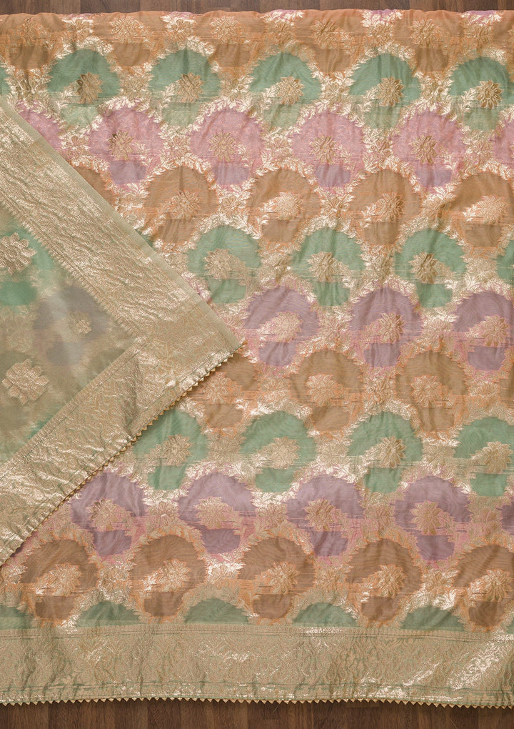 Pista Green Zariwork Chanderi Unstitched Salwar Suit-Koskii