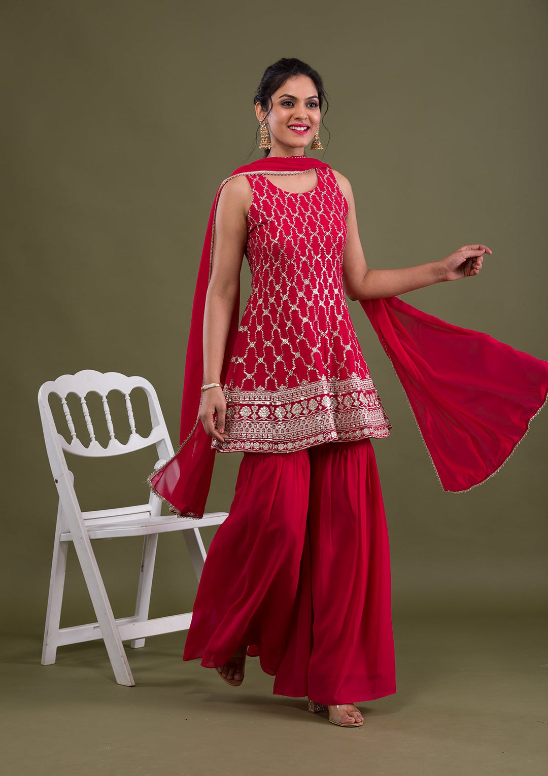 Rani Pink Sequins Georgette Readymade Salwar Suit-Koskii