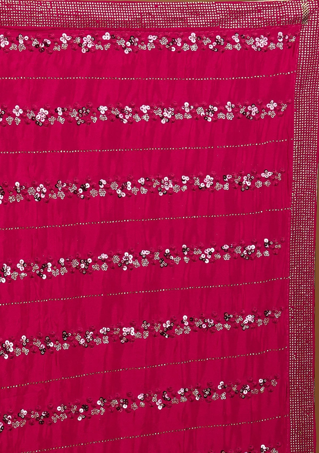 Rani Pink Swarovski Semi Crepe Designer Saree - Koskii