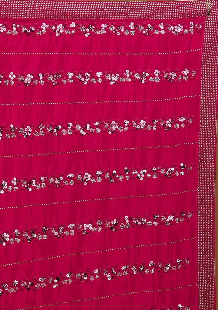 Rani Pink Swarovski Semi Crepe Designer Saree - Koskii