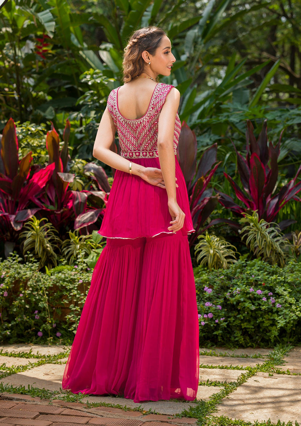 Rani Pink Mirrorwork Georgette Readymade Salwar Kameez-Koskii