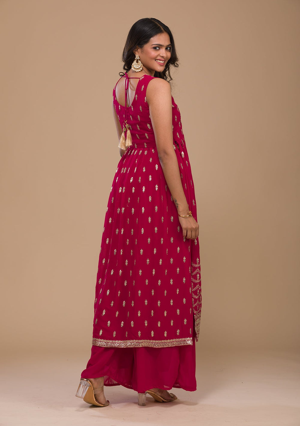 Rani Pink Zariwork Georgette Readymade Salwar Kameez-Koskii