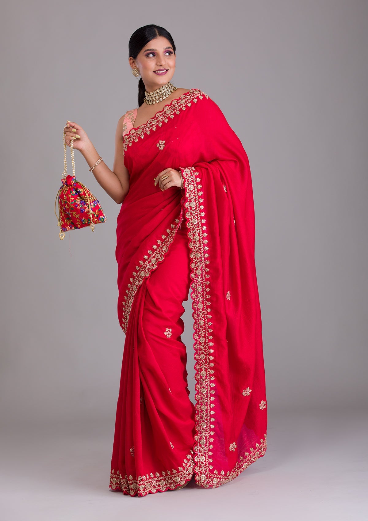 kosariii✴︎ Buy Red Zariwork Georgette Saree - Koskii