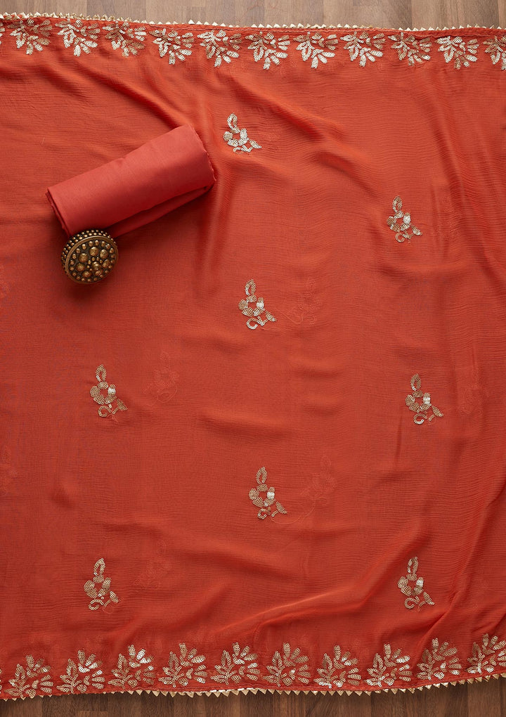 Rust Sequins Georgette Semi-Stitched Salwar Suit-Koskii
