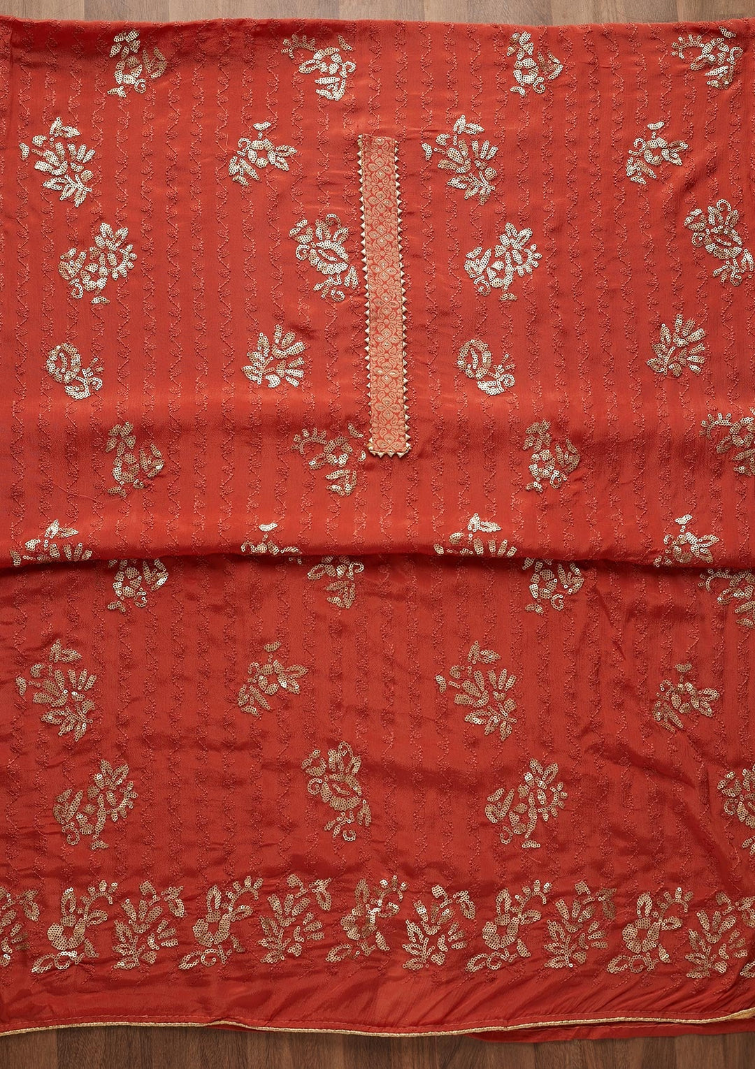 Rust Sequins Georgette Semi-Stitched Salwar Suit-Koskii