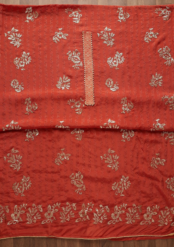 Rust Sequins Georgette Semi-Stitched Salwar Suit-Koskii