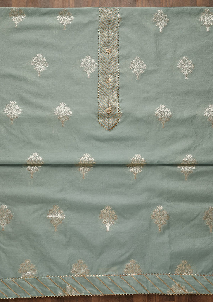 Sea Green Zariwork Chanderi Unstitched Salwar Suit-Koskii