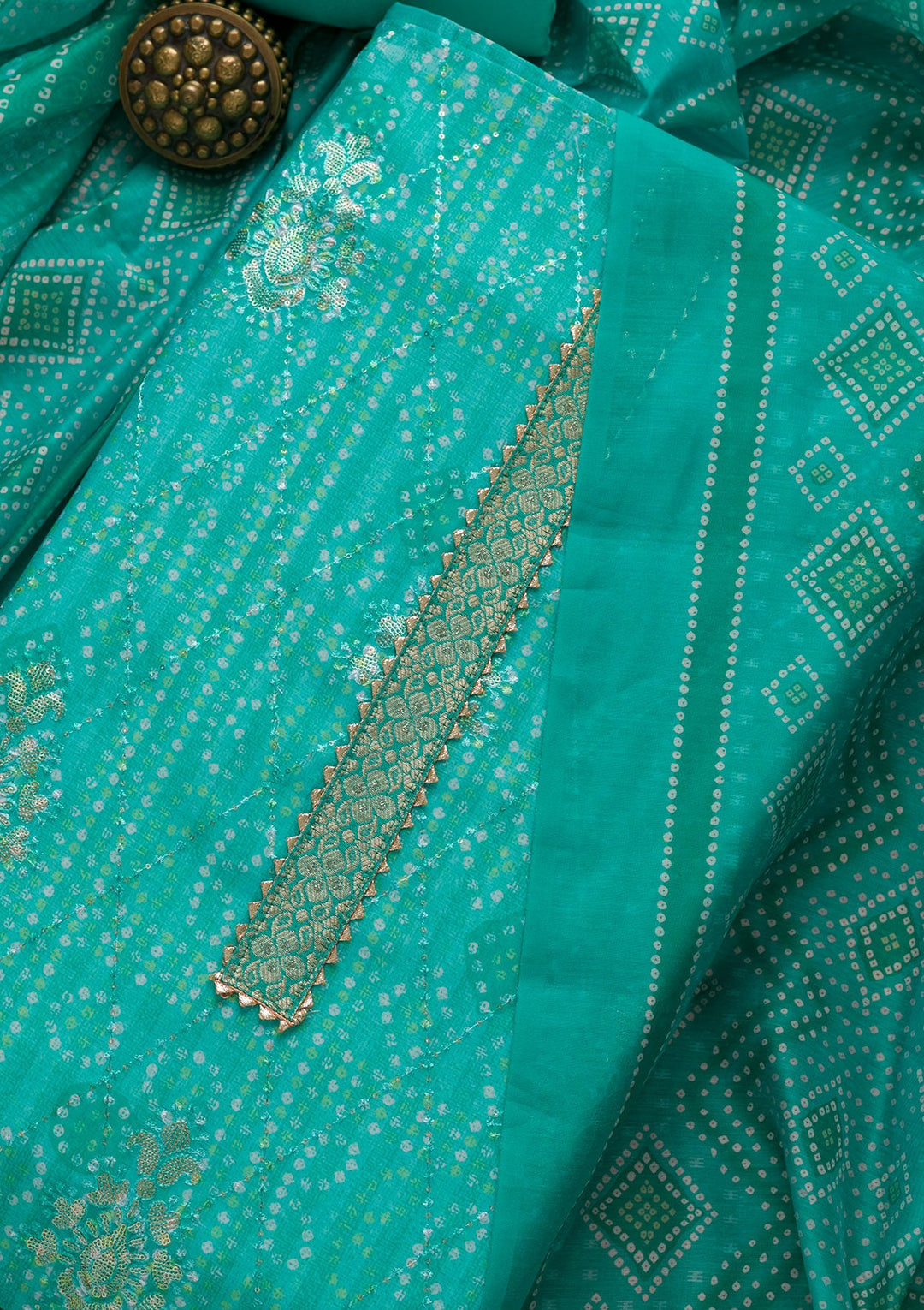 Sea Green Zariwork Chanderi Unstitched Salwar Suit-Koskii