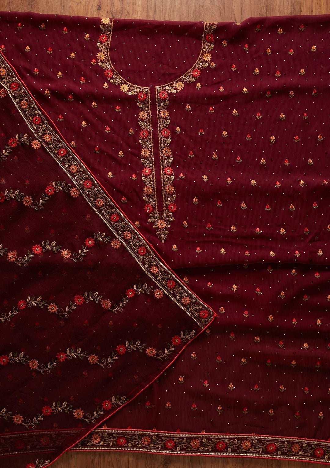 Wine Swarovski Georgette Designer Unstitched Salwar Suit - koskii