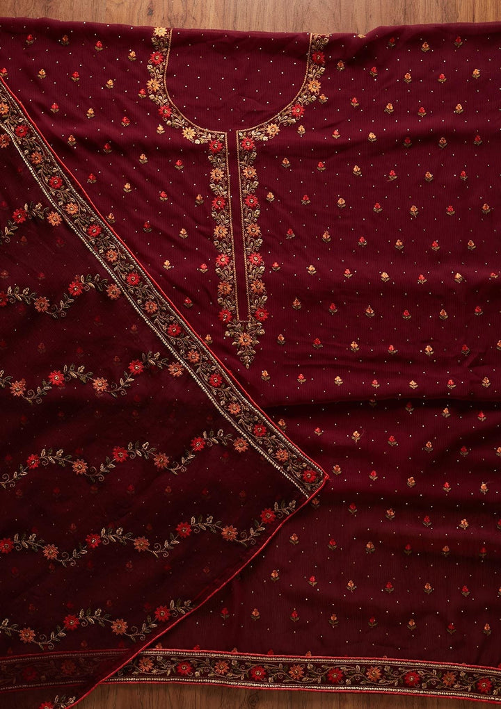 Wine Swarovski Georgette Designer Unstitched Salwar Suit - koskii