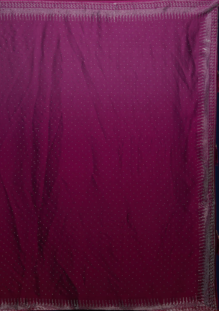 Wine Swarovski Semi Crepe Designer Saree - Koskii