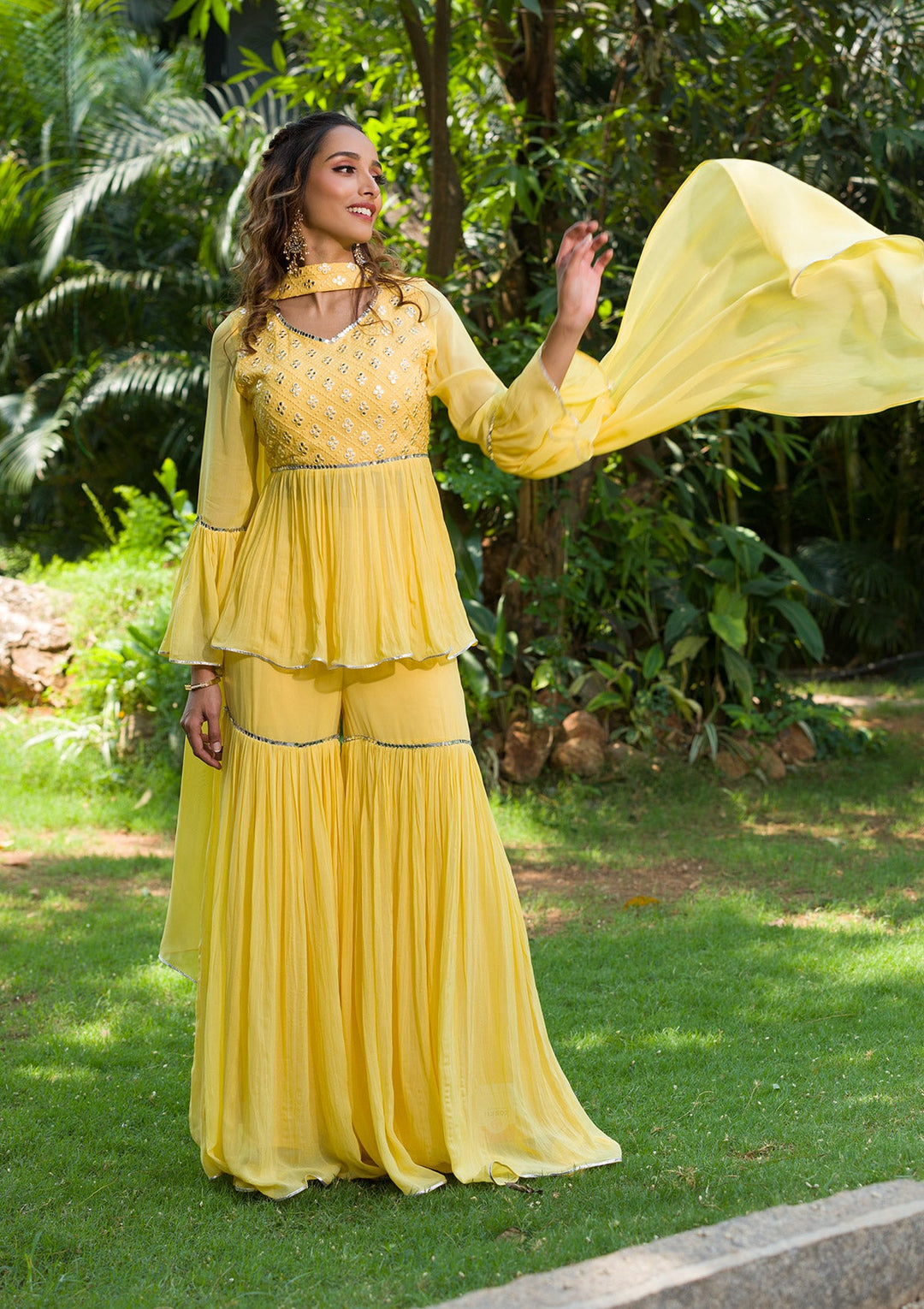 Yellow Gotapatti Georgette Readymade Salwar Kameez-Koskii