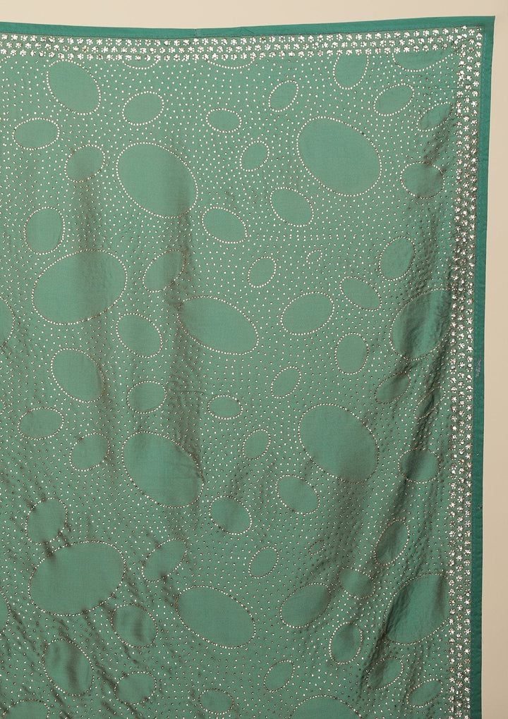 Leaf Green Swarovski  Satin Designer Saree - koskii