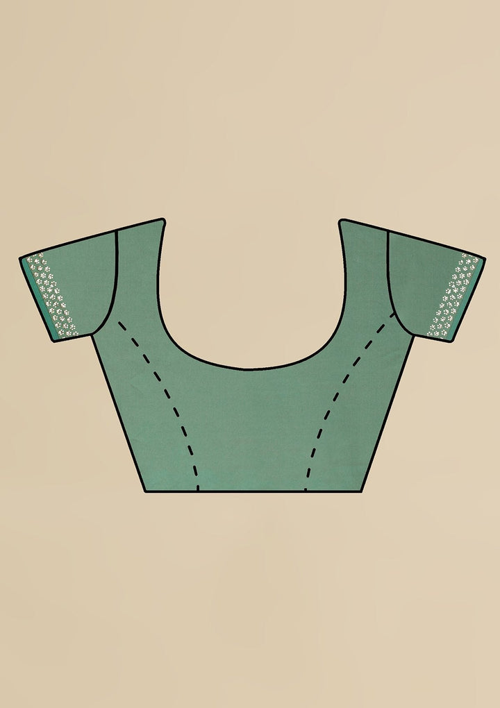 Leaf Green Swarovski  Satin Designer Saree - koskii