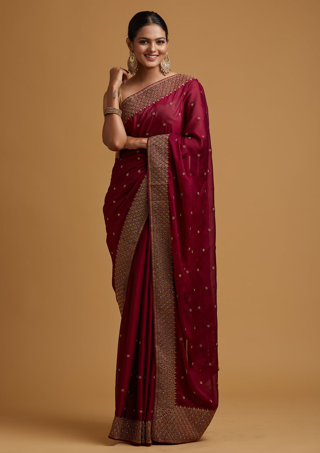 Wine Colour Saree