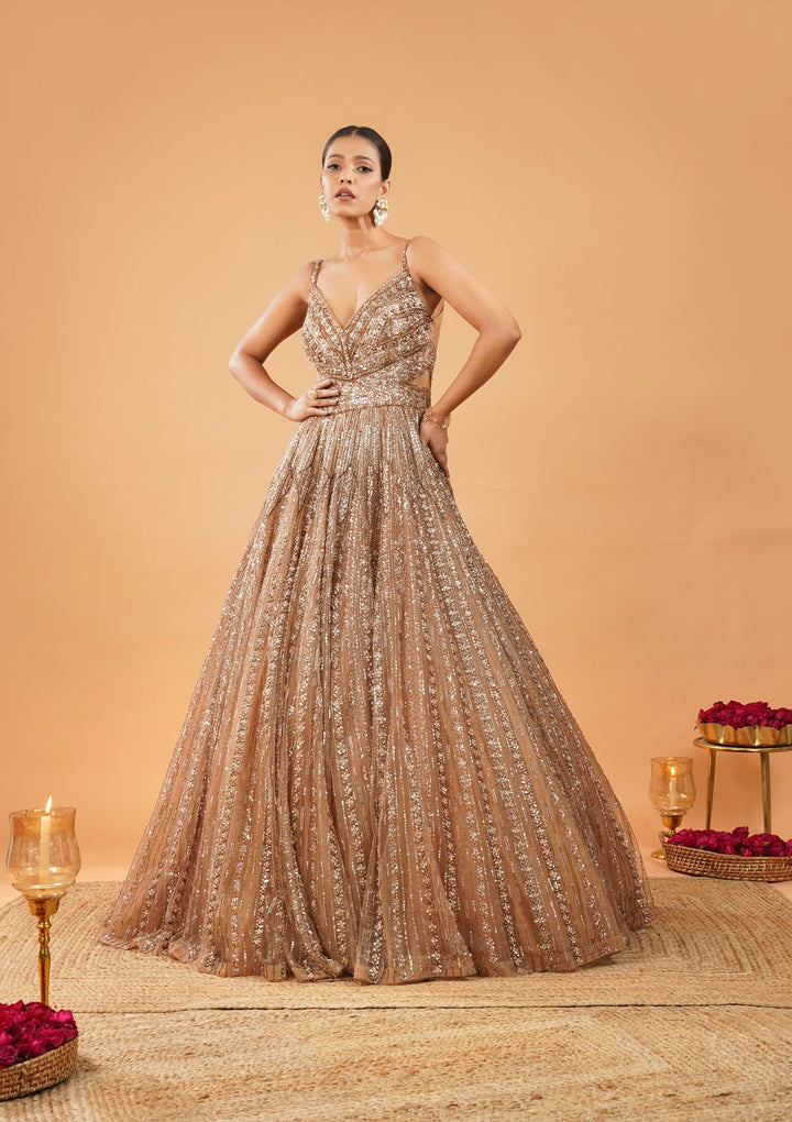 Gold Silver Stonework Net Gown-Koskii