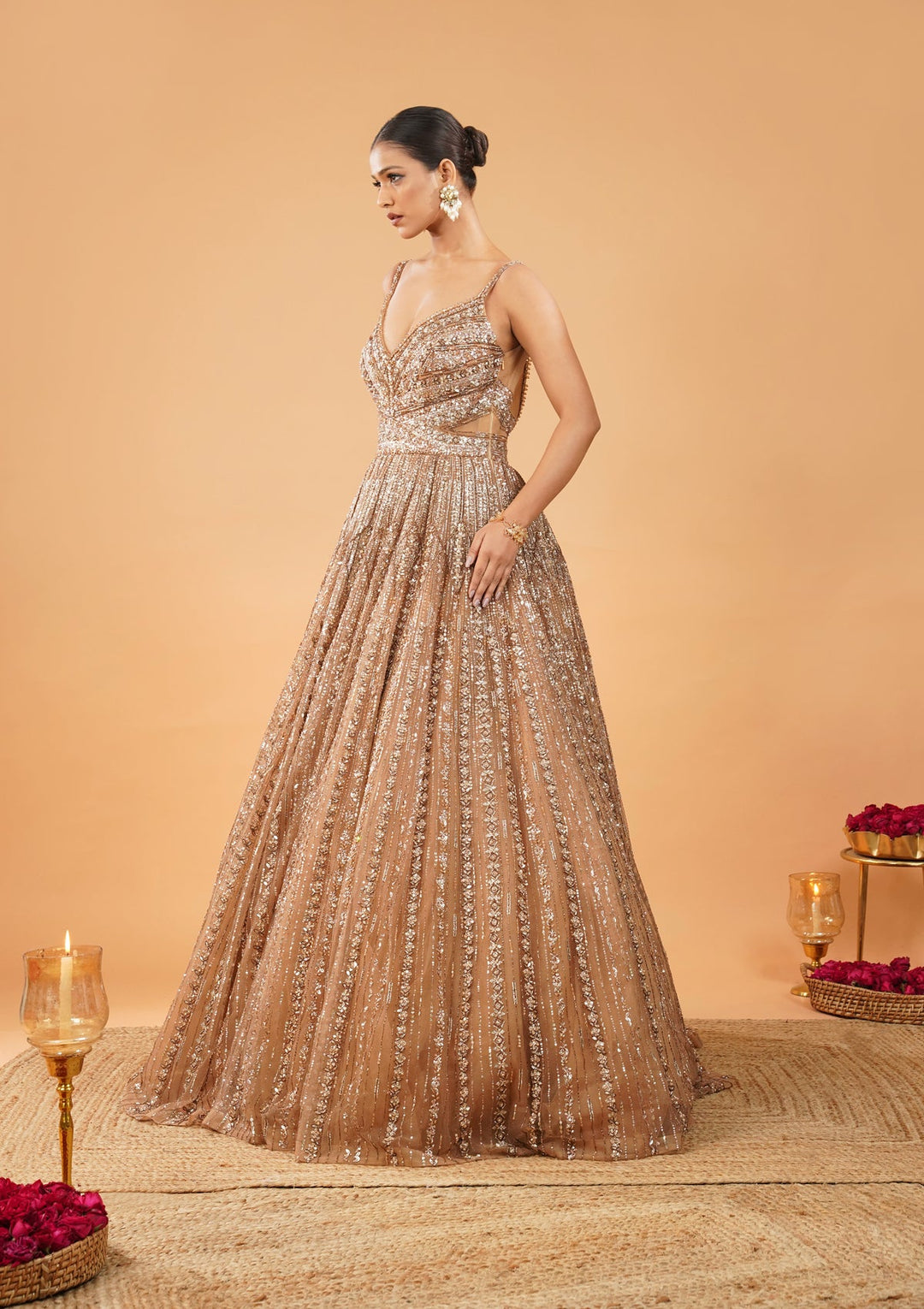 Gold Silver Stonework Net Gown-Koskii