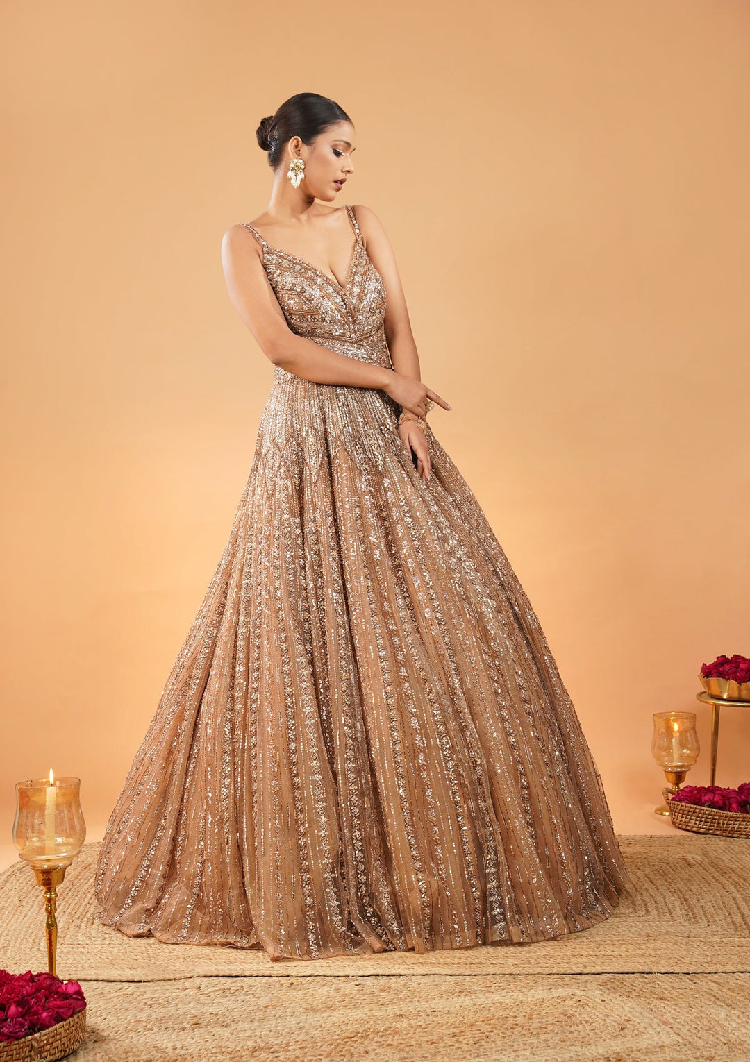 Gold Silver Stonework Net Gown-Koskii