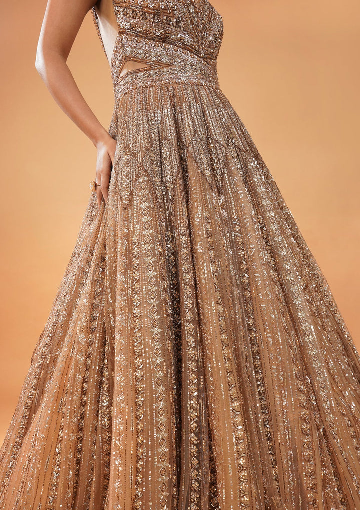 Gold Silver Stonework Net Gown-Koskii