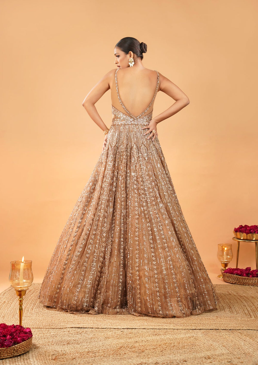 Gold Silver Stonework Net Gown-Koskii
