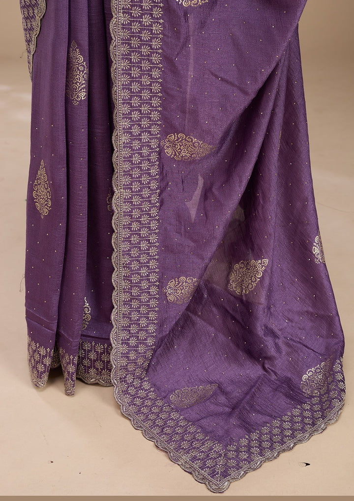 Lavender Zariwork (Gold) Soft Raw Silk Saree