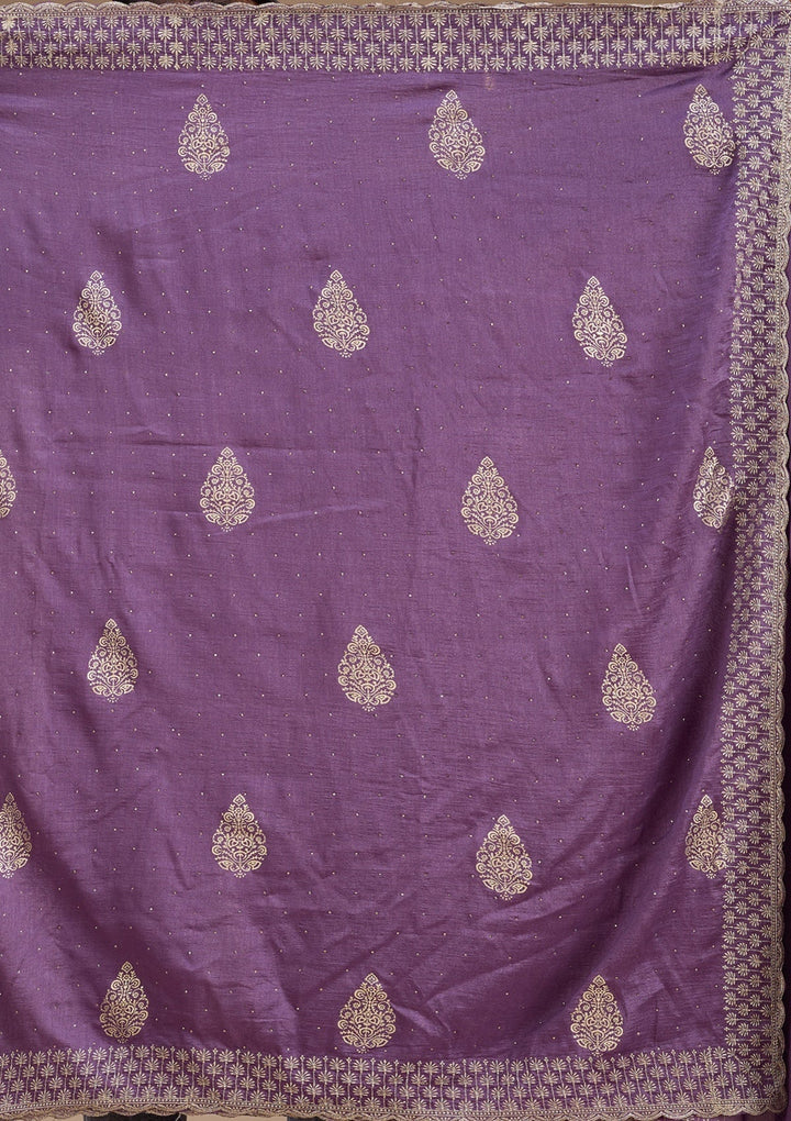Lavender Zariwork (Gold) Soft Raw Silk Saree