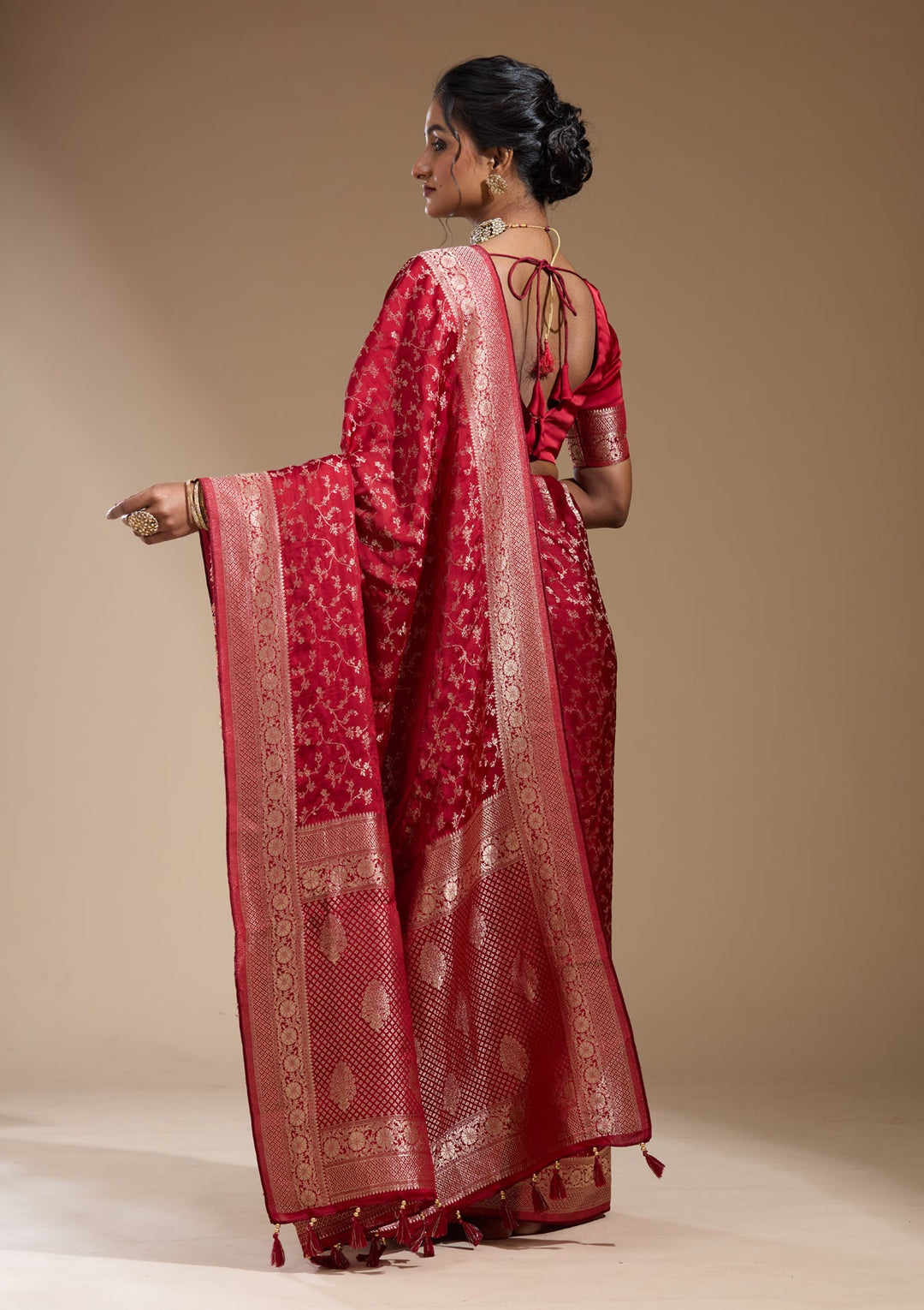 Maroon Zariwork (Gold) Satin Silk Saree