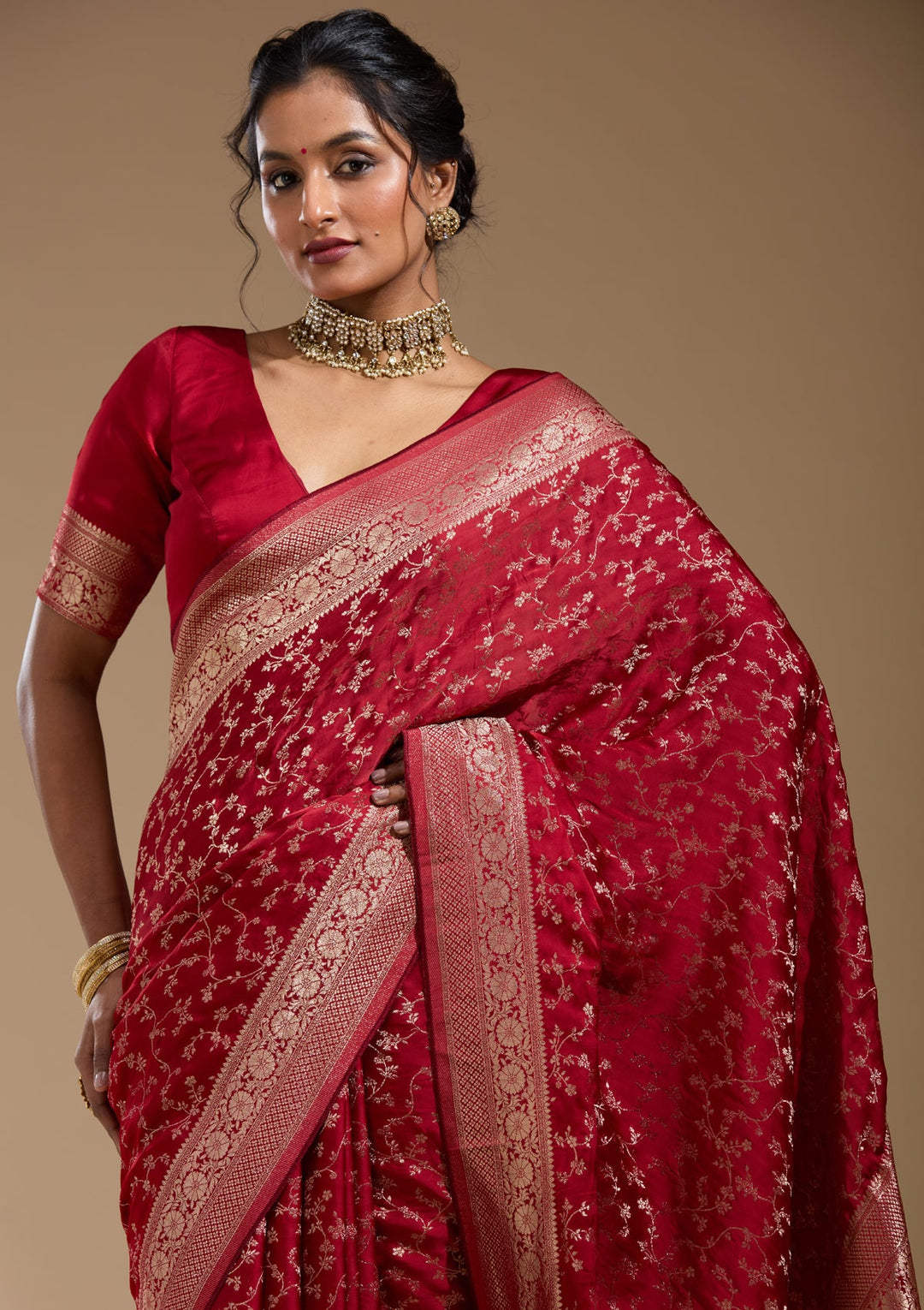 Maroon Zariwork (Gold) Satin Silk Saree
