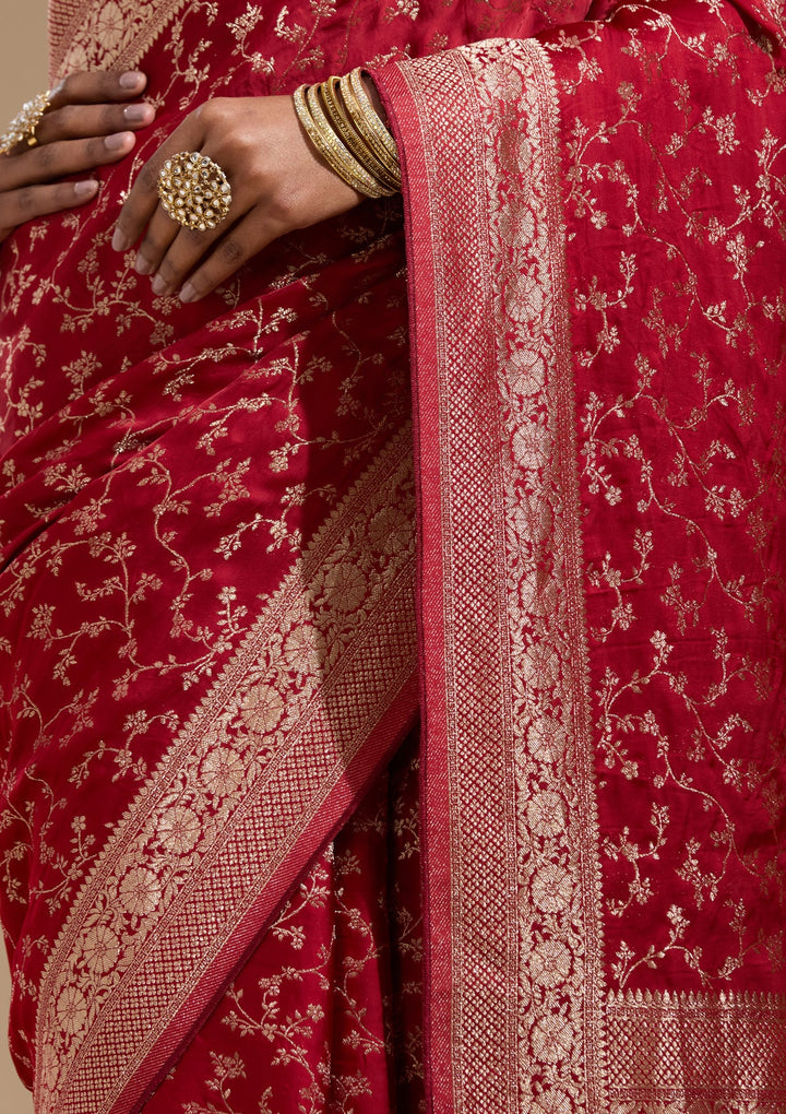 Maroon Zariwork (Gold) Satin Silk Saree