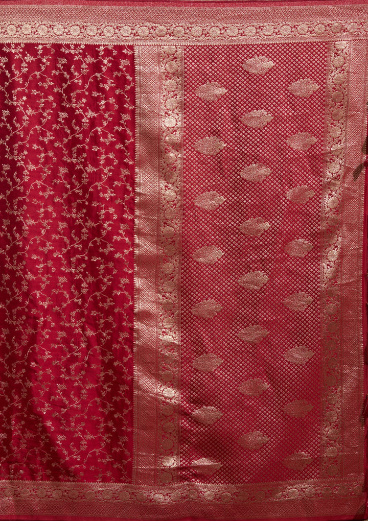 Maroon Zariwork (Gold) Satin Silk Saree