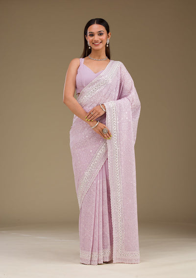 Lavender Sequins Georgette Saree-Koskii