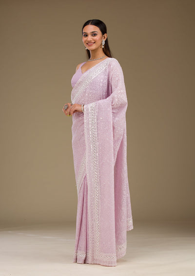 Lavender Sequins Georgette Saree-Koskii