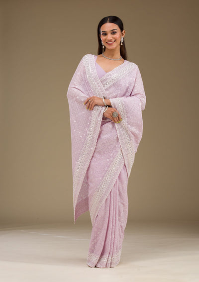 Lavender Sequins Georgette Saree-Koskii