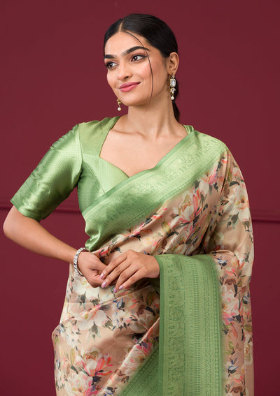 Pista Green Silver Stonework Georgette Saree-Koskii