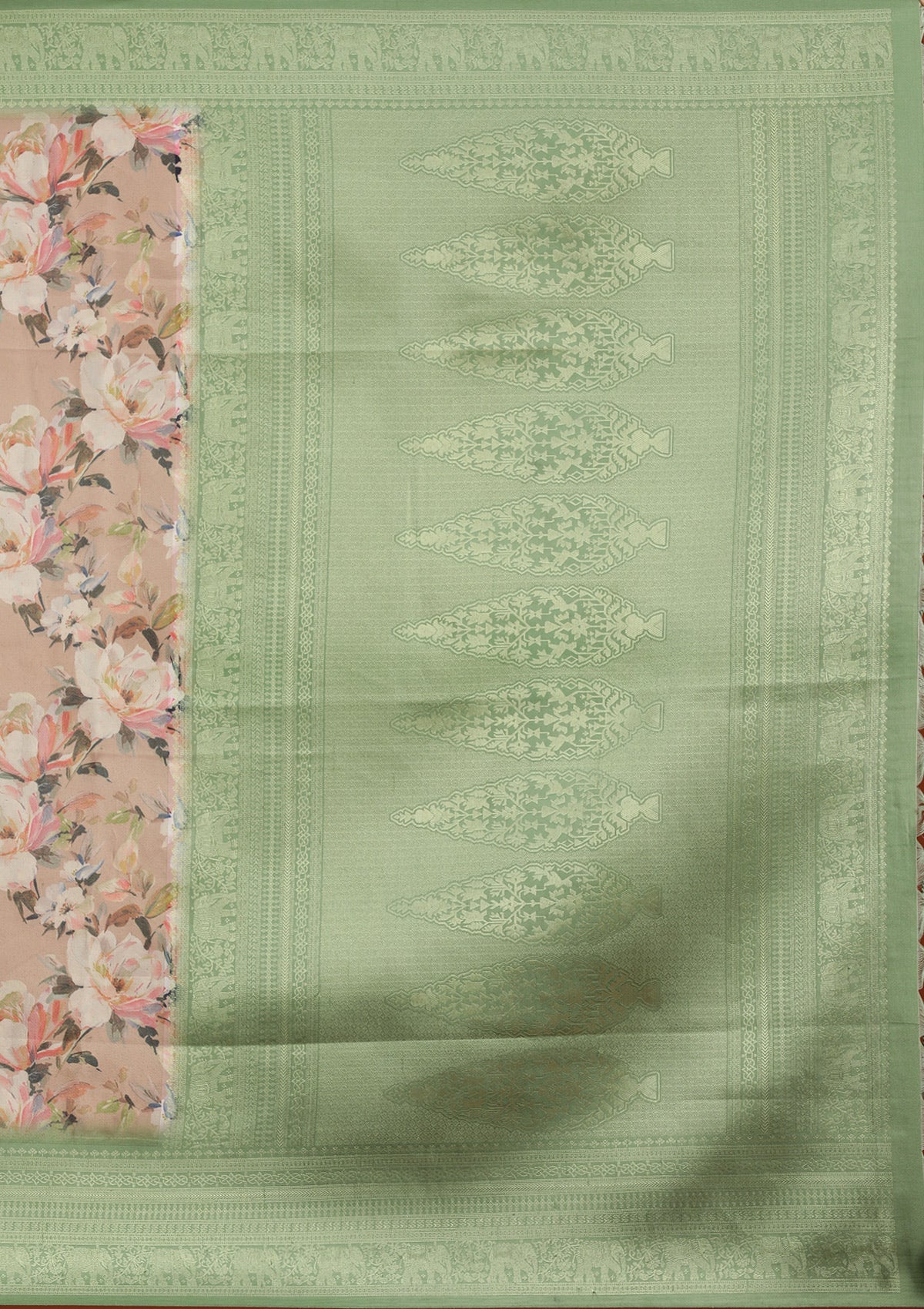 Beige Printed Art Silk Saree-Koskii