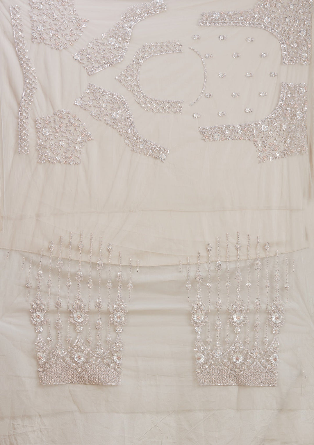 Light Grey Zariwork (Silver) Net Readymade Lehenga