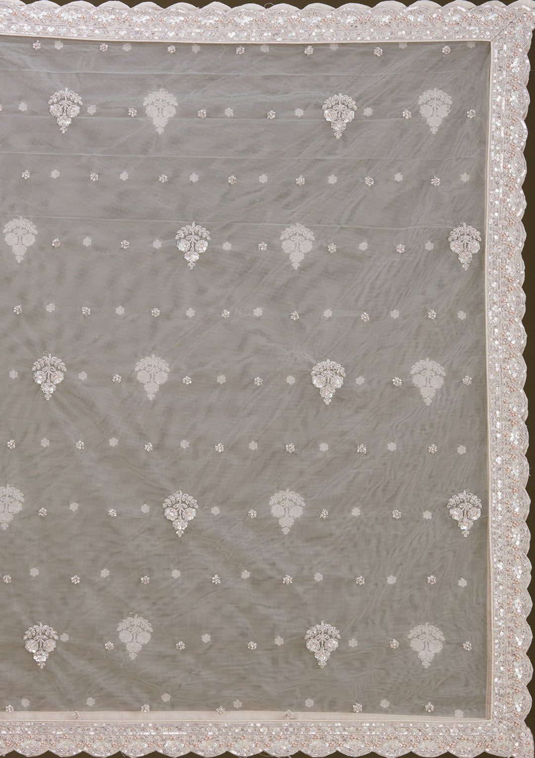 Light Grey Zariwork (Silver) Net Readymade Lehenga