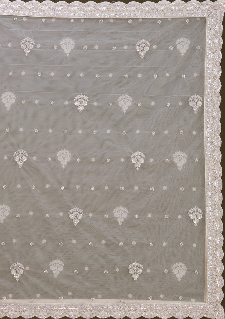 Light Grey Zariwork (Silver) Net Readymade Lehenga