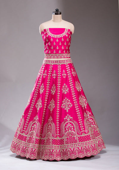 Rani Pink Cording Raw Silk Readymade Lehenga-koskii